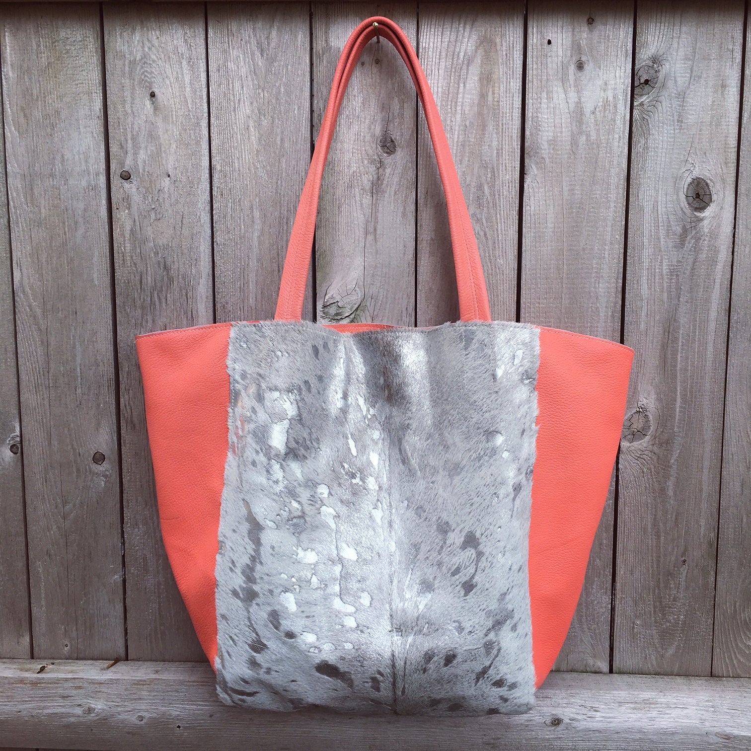 Coral, White and Silver Luxe Tote